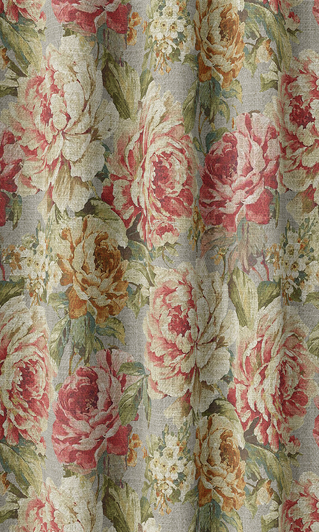 Floral Print Pinch Pleat, Rod Pocket, Eyelet Curtains (Pink/ Orange)