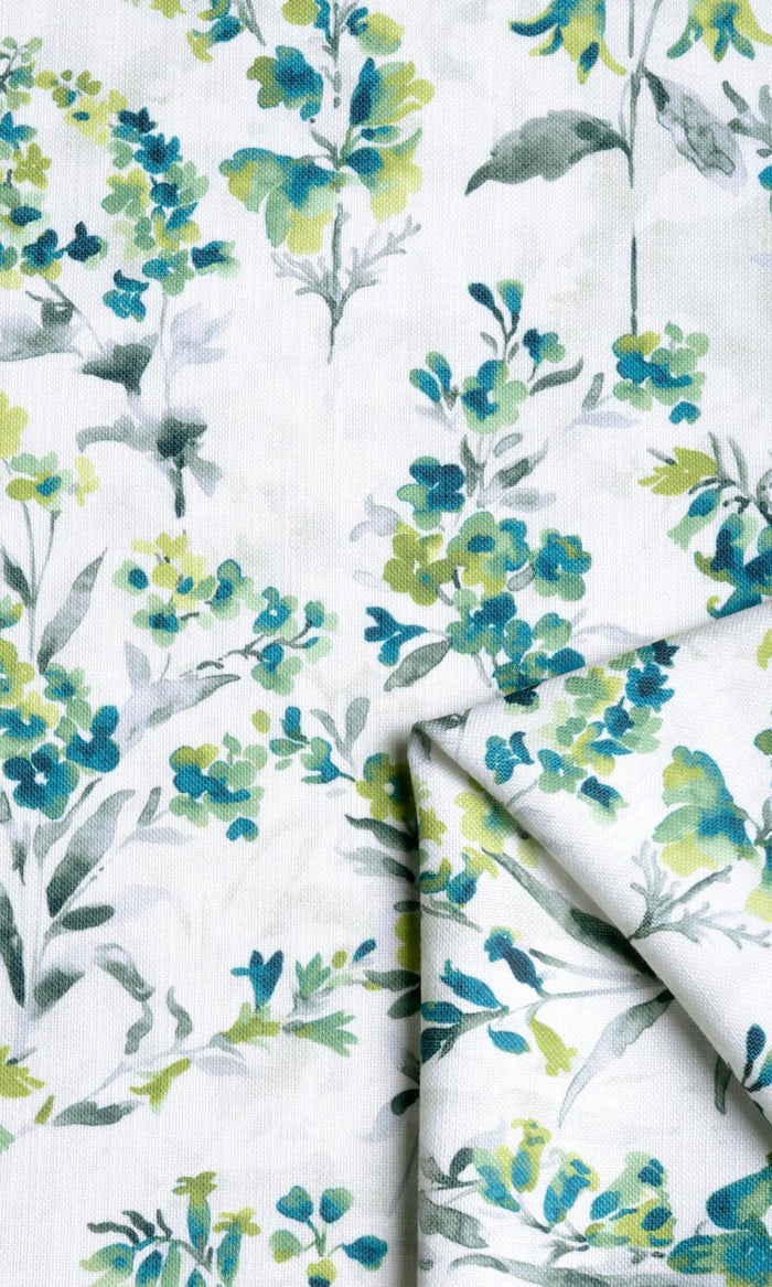 Floral Print Fabric Material By the Metre (Blue/ Green)