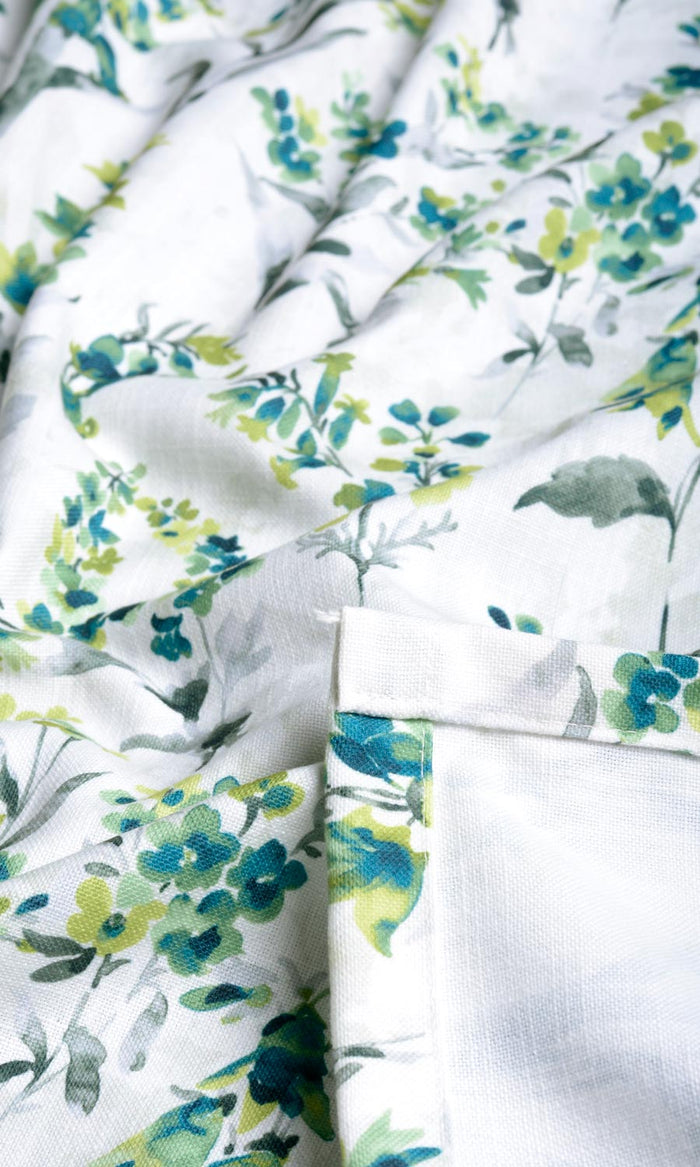 Floral Print Fabric By the Metre for Curtains & Drapes (Blue/ Green)