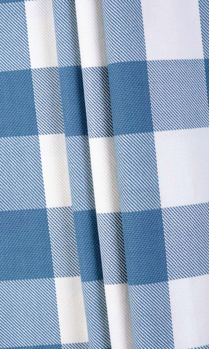 Buffalo Check Pinch Pleat, Rod Pocket, Eyelet Curtains (Indigo Blue/ White)