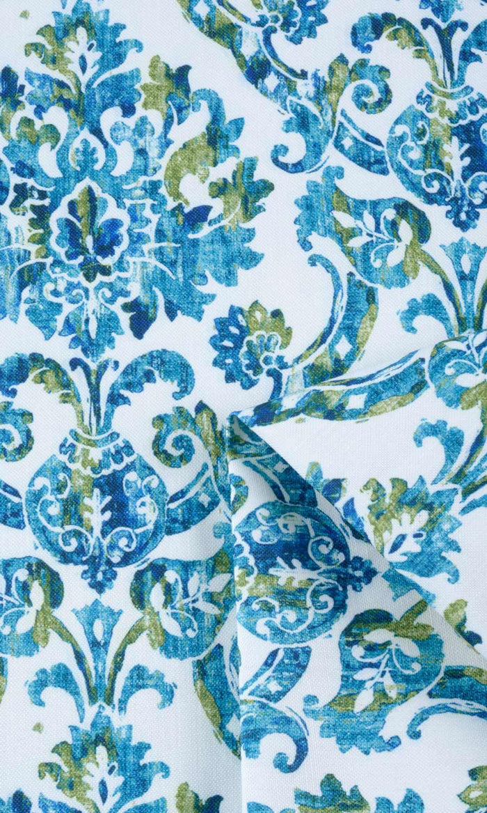 Damask Print Pinch Pleat, Rod Pocket, Eyelet Curtains (Blue/ Green)