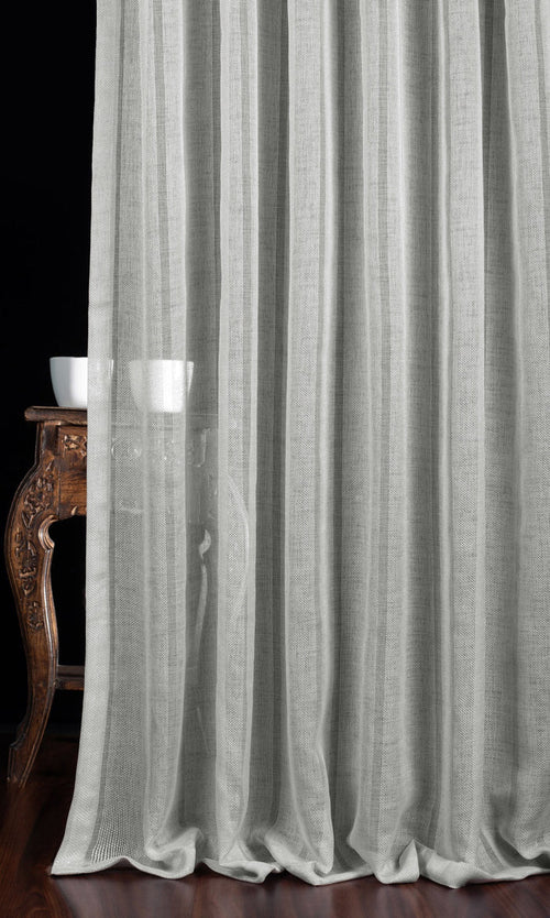 Textured Striped Sheer Window Treatments Fabric By the Metre (Grey)