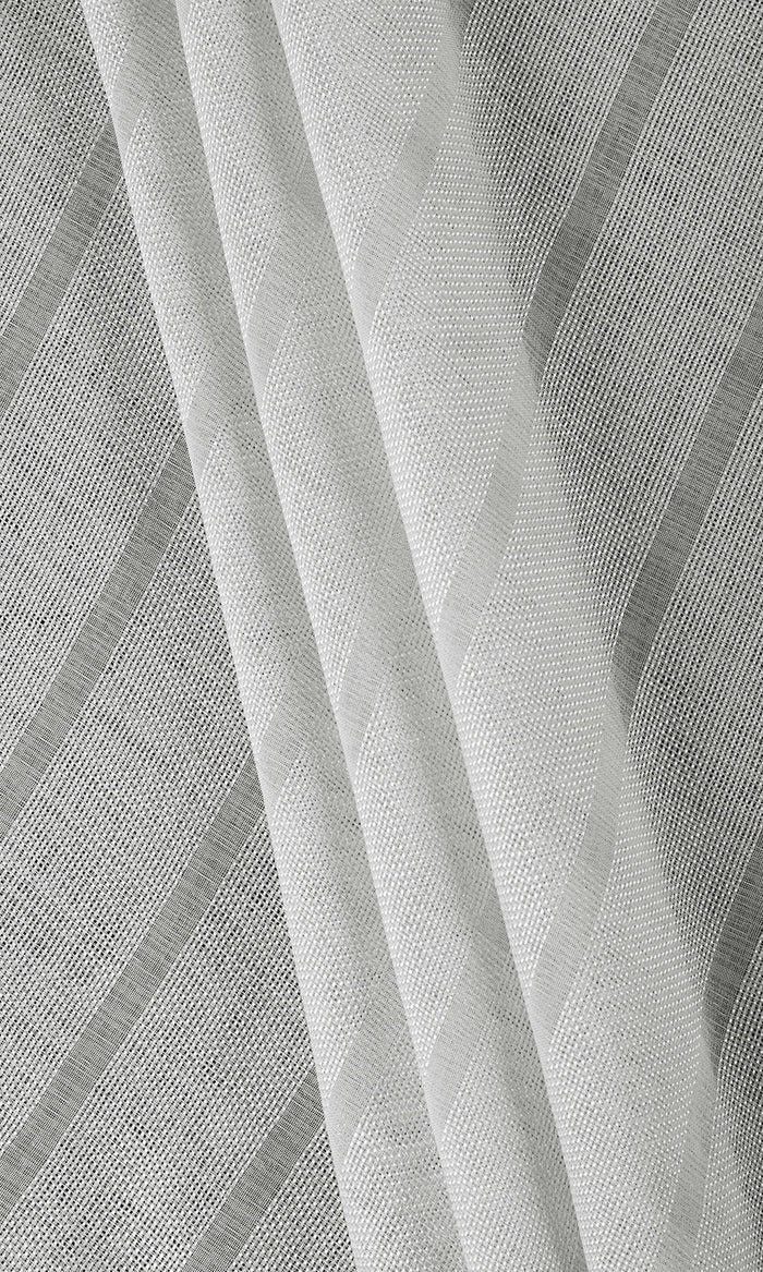 Textured Striped Sheer Fabric By the Metre for Curtains & Drapes (Grey)