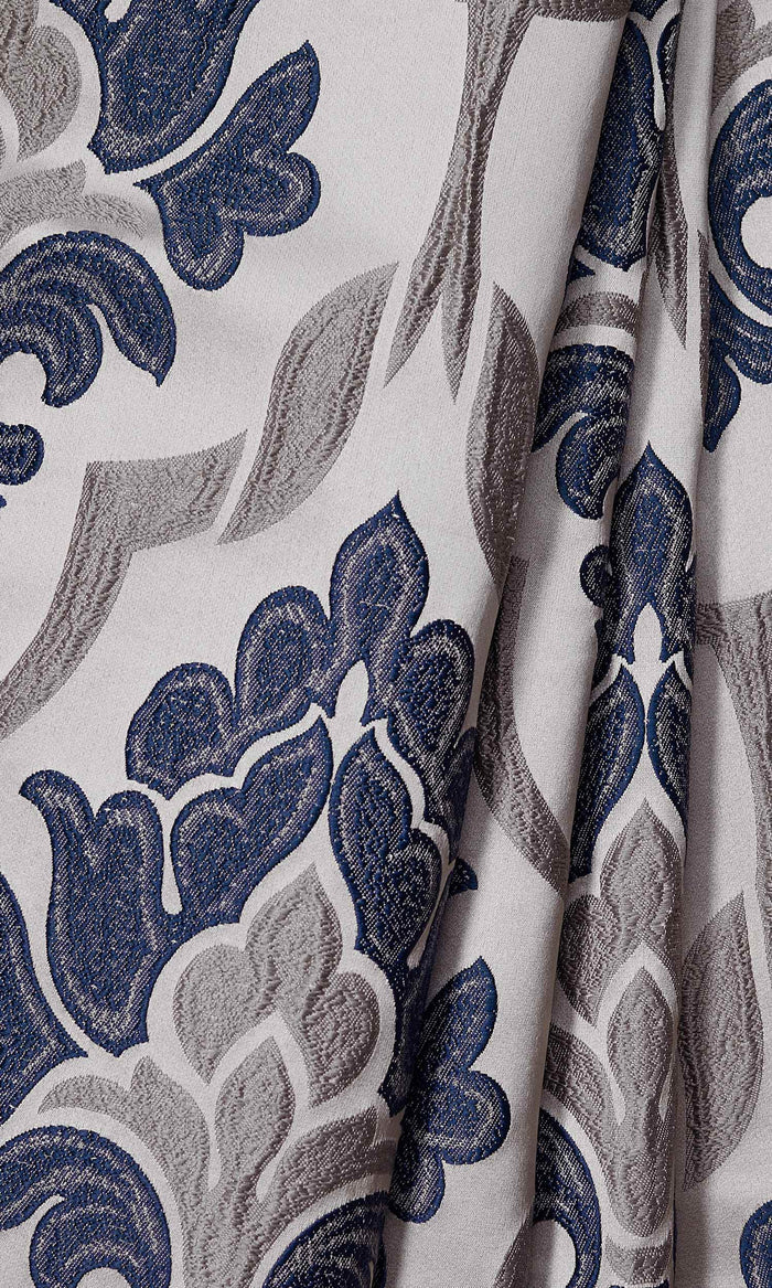 Damask Drapes for Living, Bedroom, Kitchen, Bathroom (Navy Blue/ Grey)