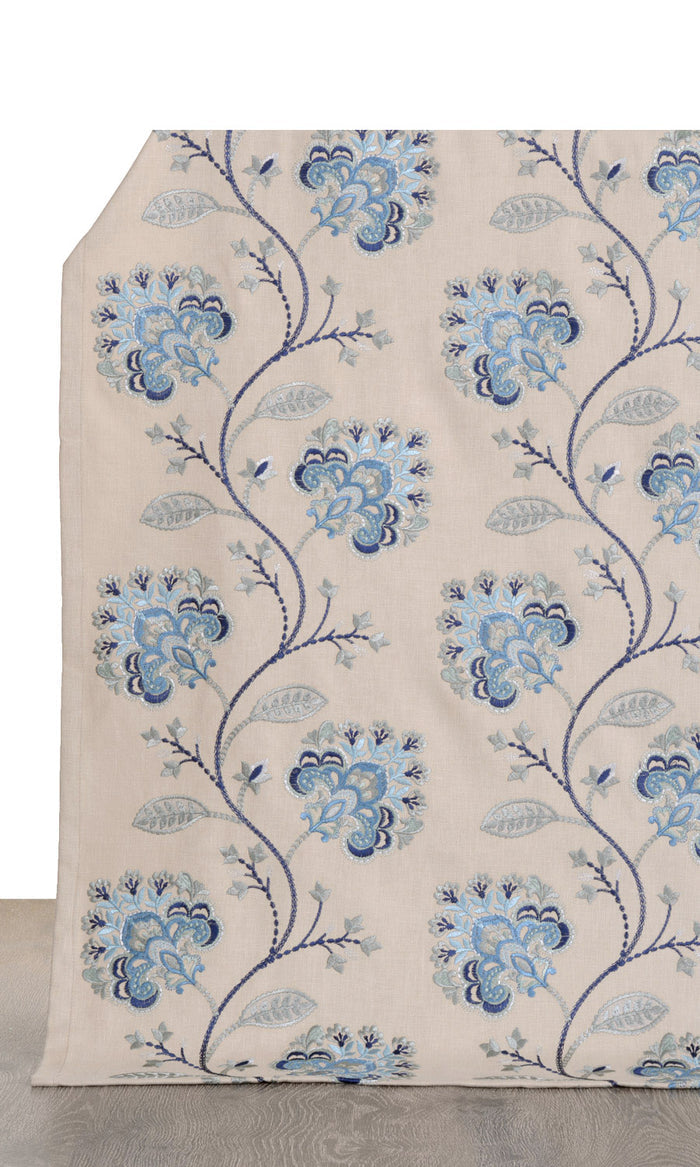 Floral Embroidered Cotton Drapes for Living, Bedroom, Kitchen, Bathroom (Beige/ Blue)