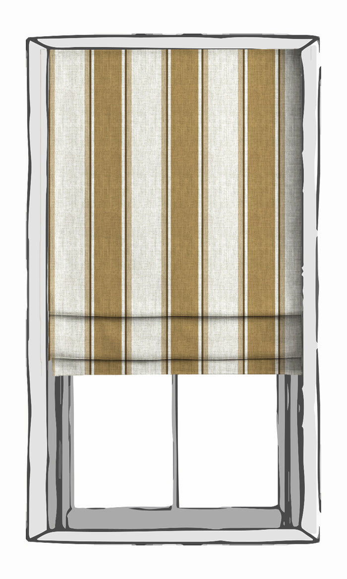 Striped Window Treatments Fabric By the Metre (Ochre Yellow/ White/ Brown)