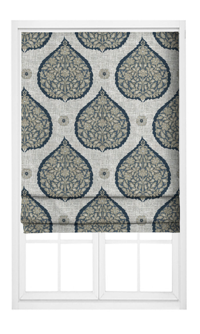 Paisley Home Textile Fabric Material By the Metre (Navy Blue/ Beige)