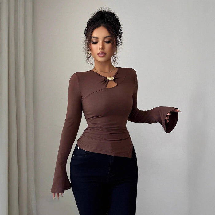 Asymmetric Hollow-out Metal Decoration Slim-fit Daily Outerwear Top