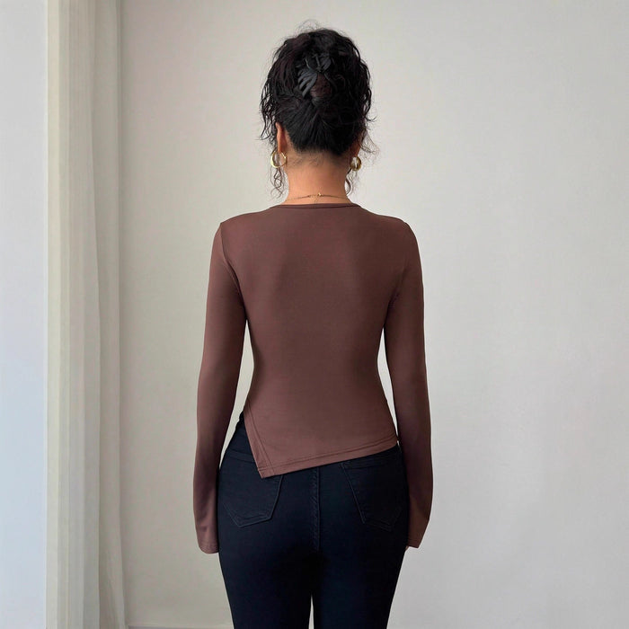 Asymmetric Hollow-out Metal Decoration Slim-fit Daily Outerwear Top