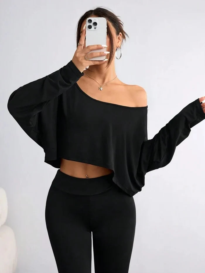 Asymmetric Off-Shoulder Knit Top