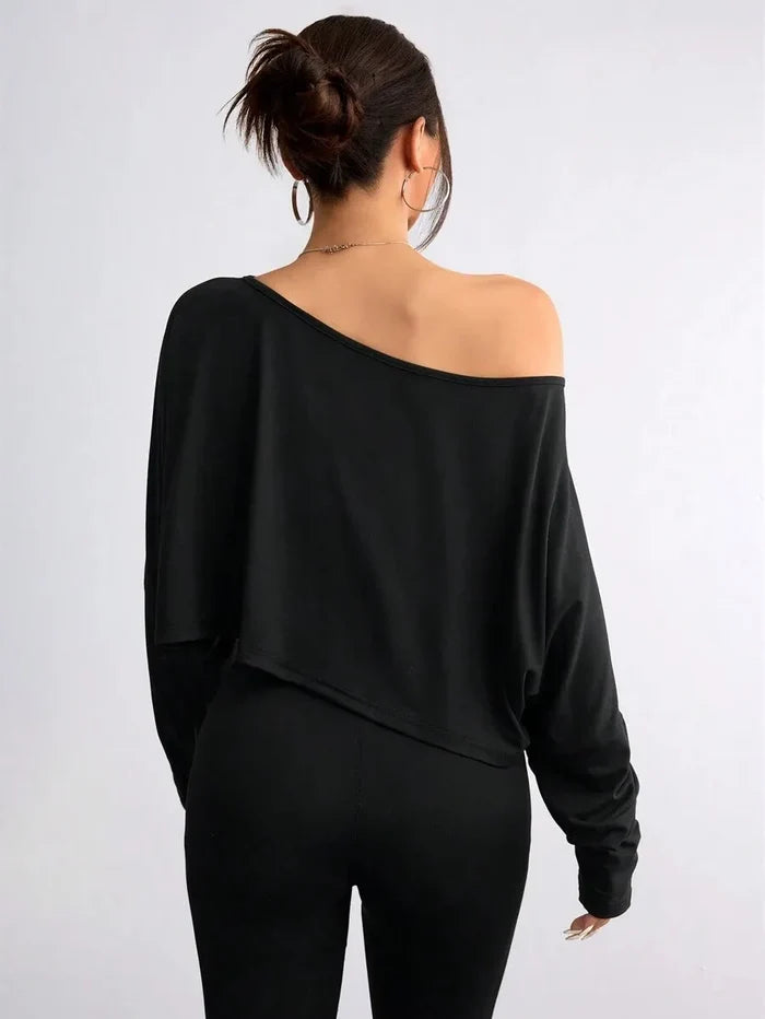 Asymmetric Off-Shoulder Knit Top