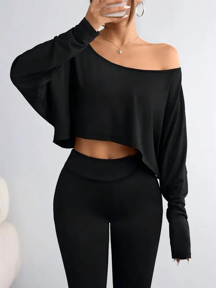Asymmetric Off-Shoulder Knit Top
