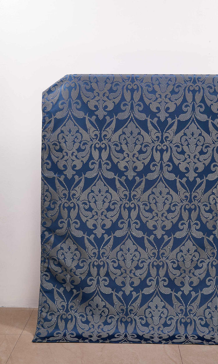 Self Patterned Window Treatments Fabric By the Metre (Navy Blue/ Silvery Gray)