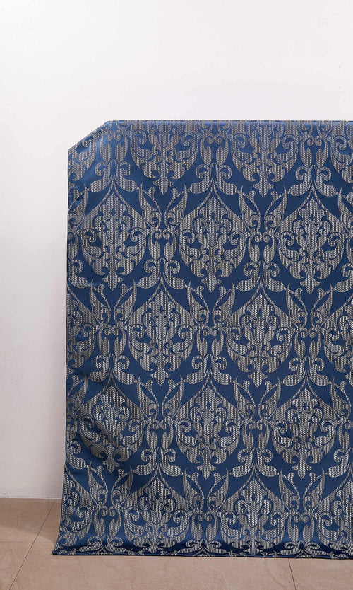 Self Patterned Drapes for Living, Bedroom, Kitchen, Bathroom (Navy Blue/ Silvery Gray)