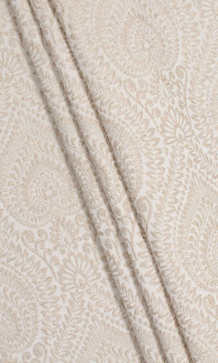 Textured Floral Fabric By the Metre for Curtains & Drapes (Cream/ Beige)