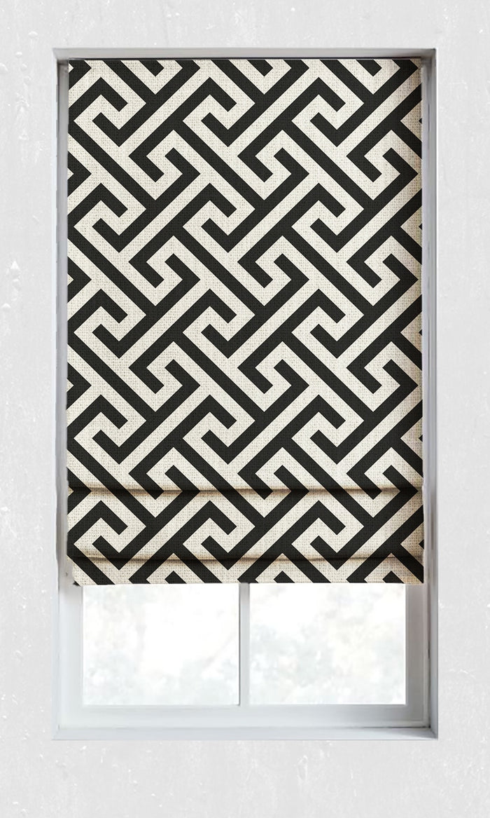Geometrical Print Window Treatments Fabric By the Metre (Black/ Ivory)