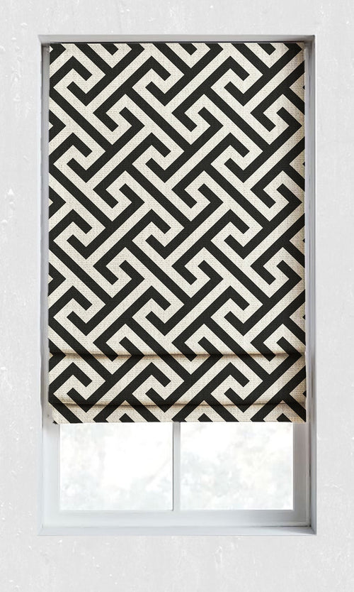 Geometrical Print Window Treatments Fabric By the Metre (Black/ Ivory)