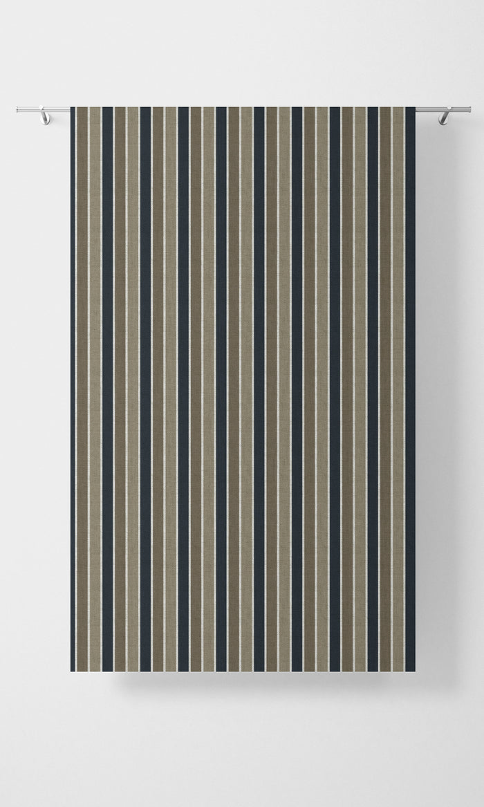 Striped Pinch Pleat, Rod Pocket, Eyelet Curtains (Navy Blue/ Brown)