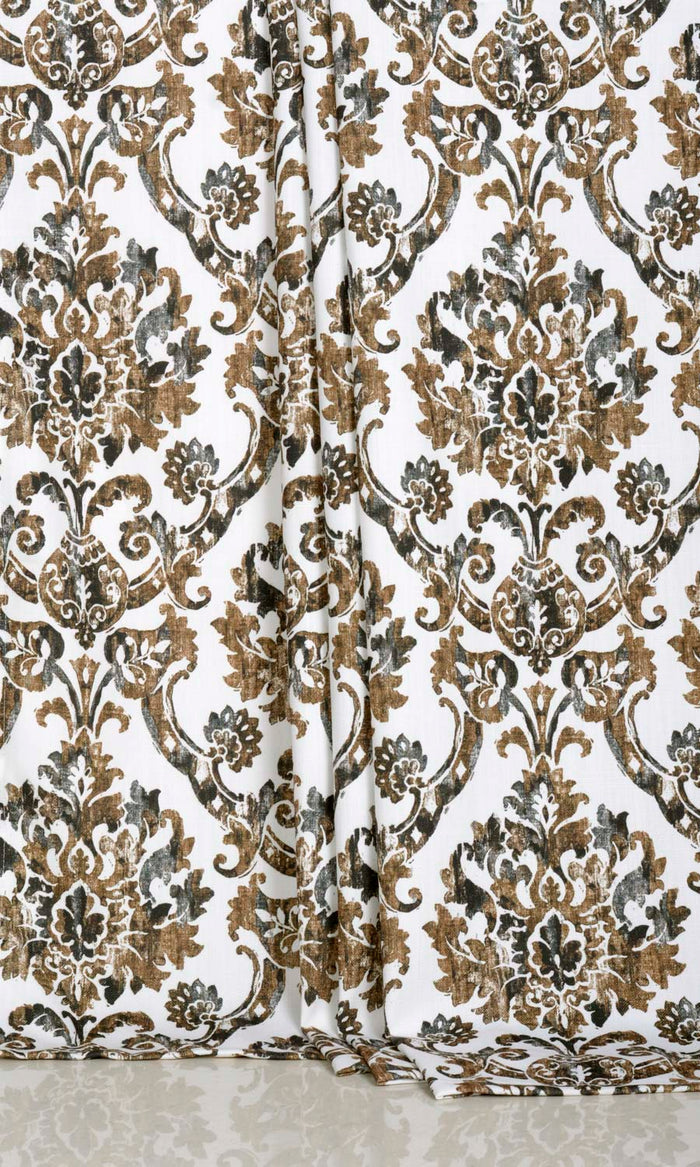 Damask Print Curtains for Living, Bedroom, Kitchen, Bathroom (Brown/ Grey)