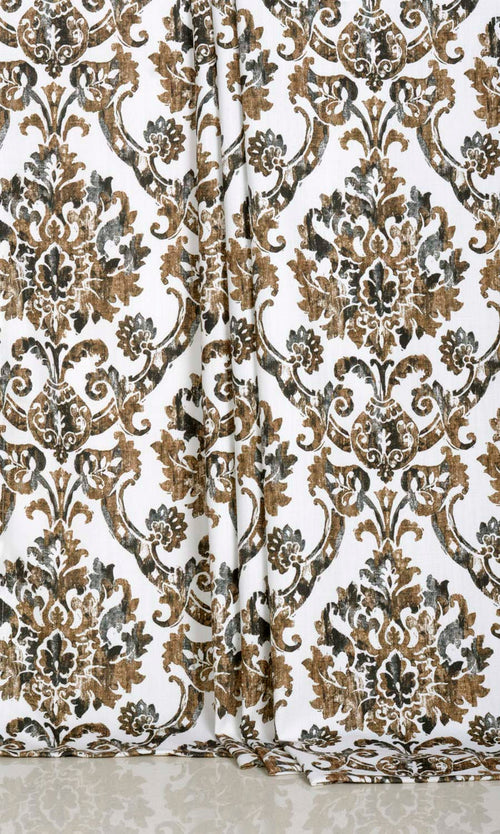 Damask Print Curtains for Living, Bedroom, Kitchen, Bathroom (Brown/ Grey)