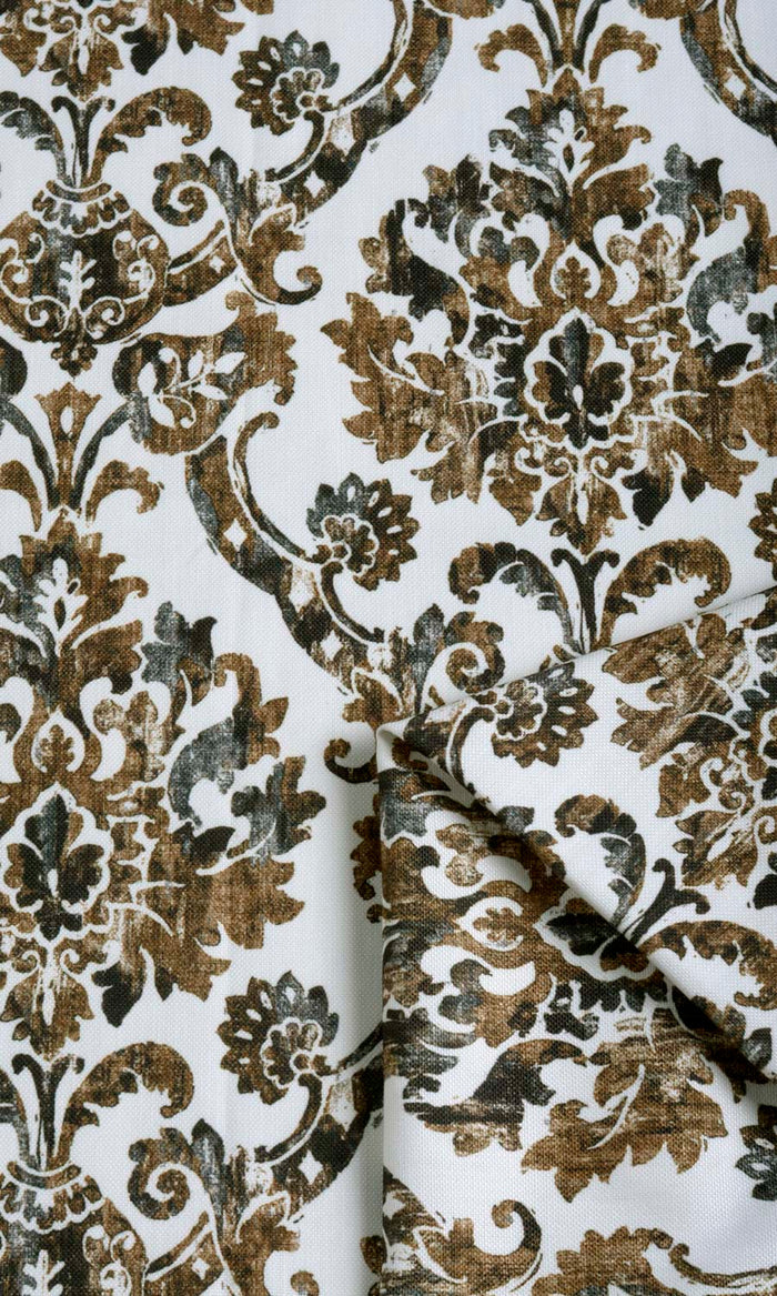 Damask Print Pinch Pleat, Rod Pocket, Eyelet Curtains (Brown/ Grey)