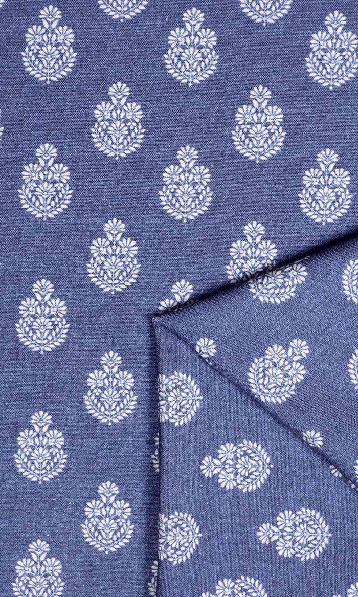 Floral Cotton Fabric By the Metre for Curtains & Drapes (Blue)