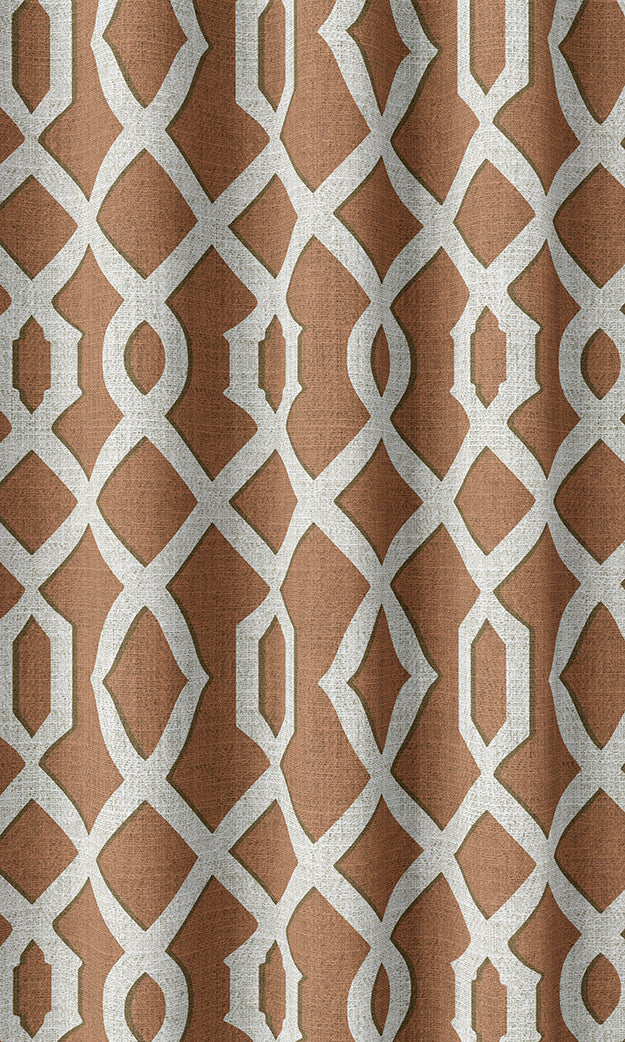 Trellis Print Pinch Pleat, Rod Pocket, Eyelet Curtains (Rust Orange/ White)