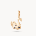 Baby Blu Swan Charm Engraveable in 10k yellow gold with blue sapphires