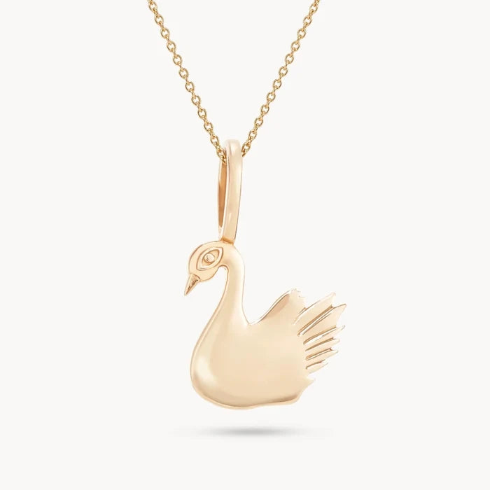 Baby Blu Swan Charm Engraveable in 10k yellow gold with blue sapphires, alternate angle detail view 3