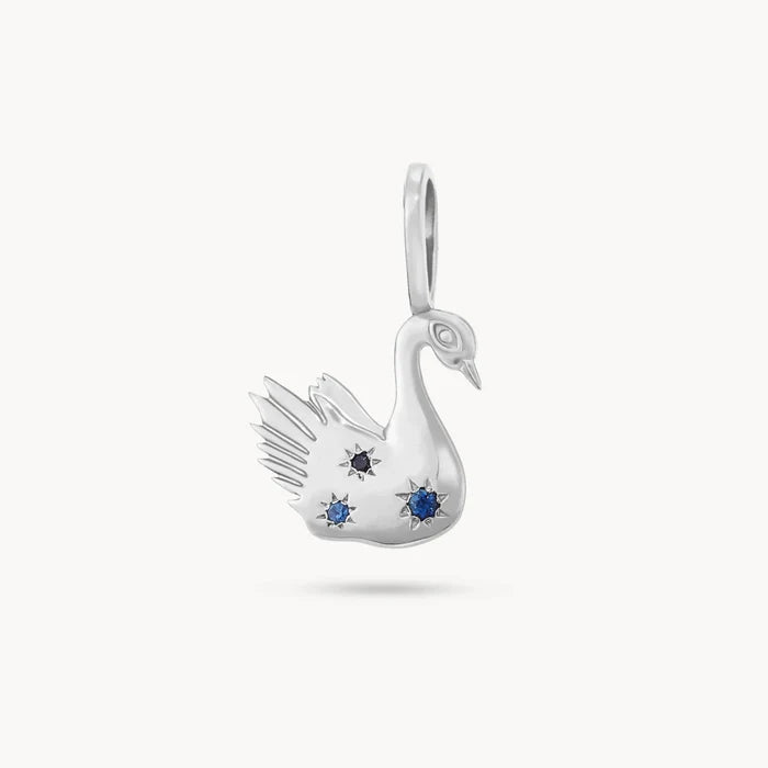 baby blu swan charm engraveable - sterling silver, blue sapphires