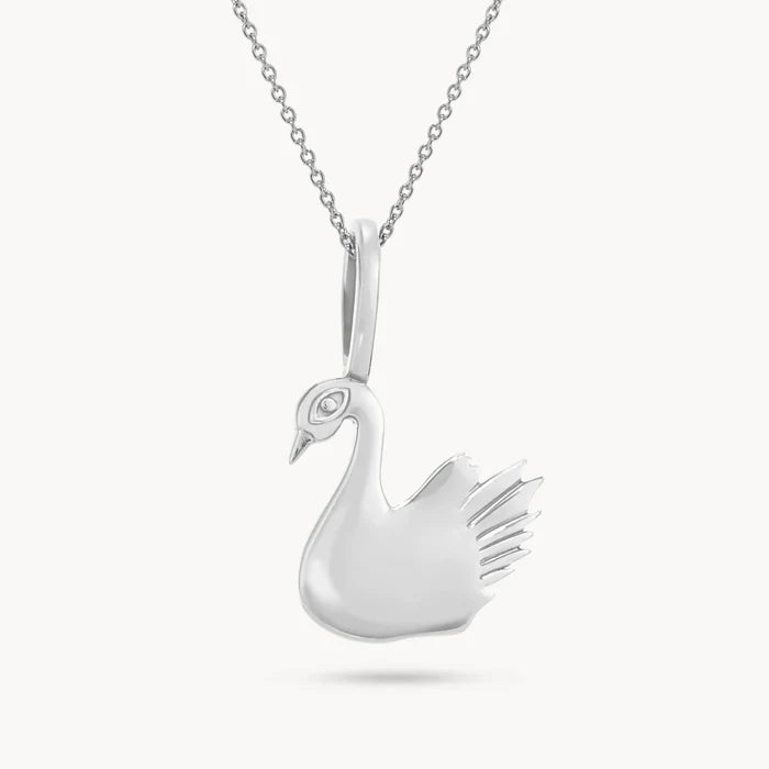 baby blu swan charm engraveable - sterling silver, blue sapphires