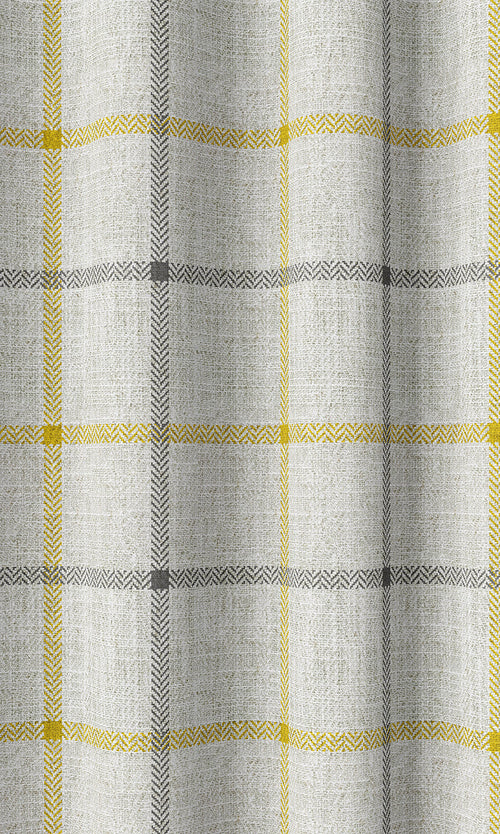 Check Print Home Décor Fabric By the Metre (Linen White/ Yellow)