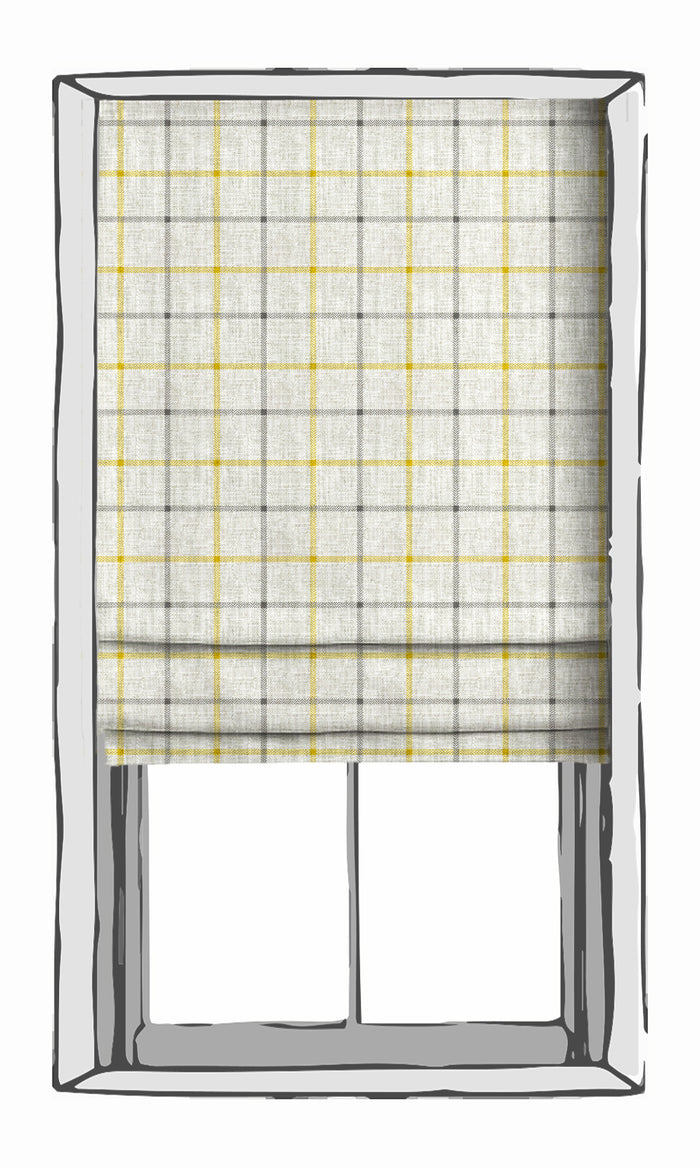 Check Print Window Treatments Fabric By the Metre (Linen White/ Yellow)