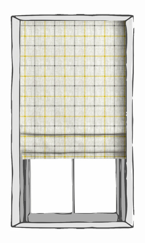 Check Print Window Treatments Fabric By the Metre (Linen White/ Yellow)