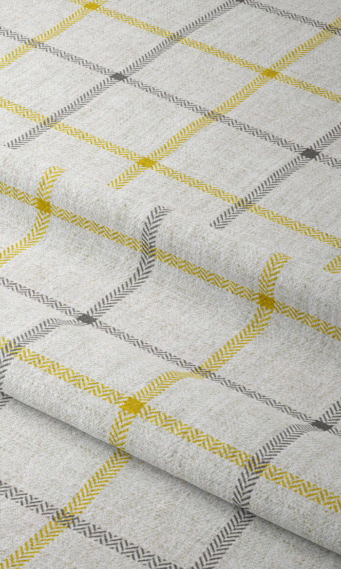 Check Print Home Textile Fabric Material By the Metre (Linen White/ Yellow)