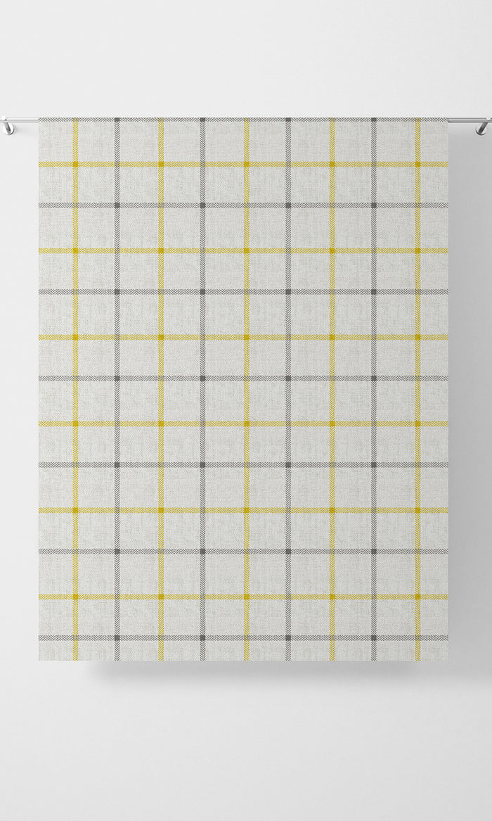 Check Print Fabric Material By the Metre (Linen White/ Yellow)