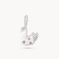 baby pink swan charm engraveable - sterling silver, pink sapphires