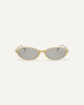 Face shot of Bonnie Clyde Baby oval sunglasses in layered off white with grey lenses.