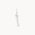 bare bones fish necklace charm sterling silver on white background