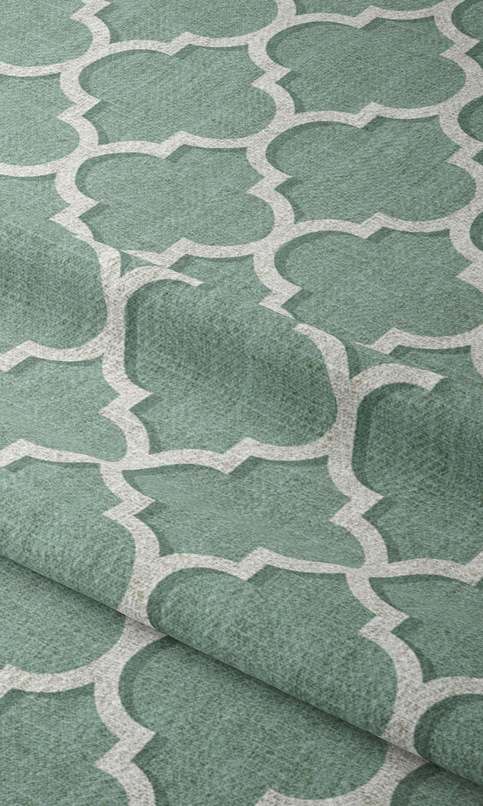 Trellis Tile Print Window Treatments Fabric By the Metre (Blue/ White)