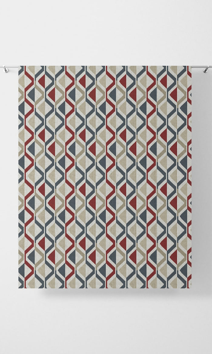 Zig-Zag Striped Home Décor Fabric By the Metre (Red/ Blue/ Beige)