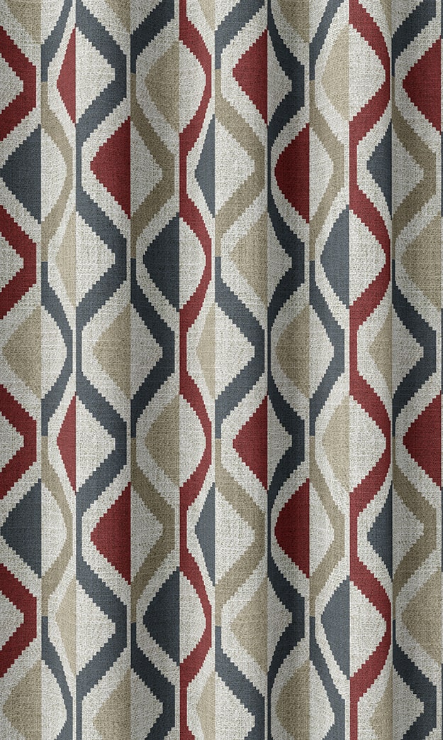 Zig-Zag Striped Curtains for Living, Bedroom, Kitchen, Bathroom (Red/ Blue/ Beige)