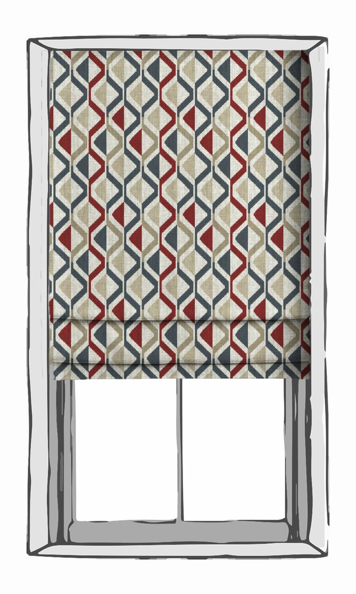 Zig-Zag Striped Pinch Pleat, Rod Pocket, Eyelet Curtains (Red/ Blue/ Beige)