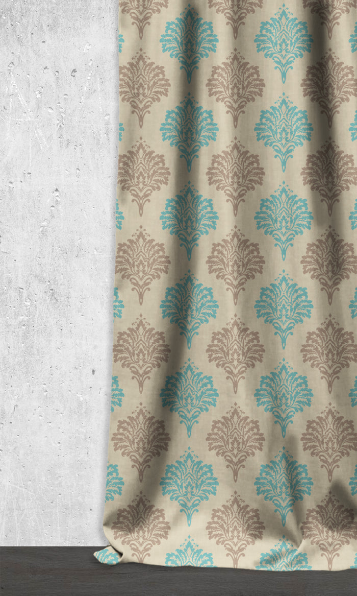 Damask Patterned Drapes (Blue/ Grey/ White)