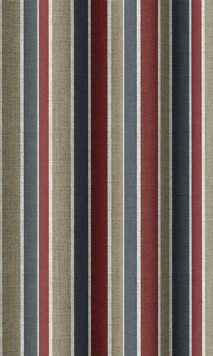 Striped Home Décor Fabric By the Metre (Grey/ Red/ Slate Blue)