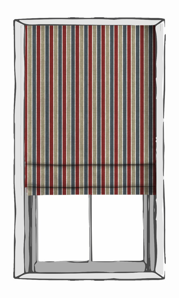 Striped Window Treatments Fabric By the Metre (Grey/ Red/ Slate Blue)