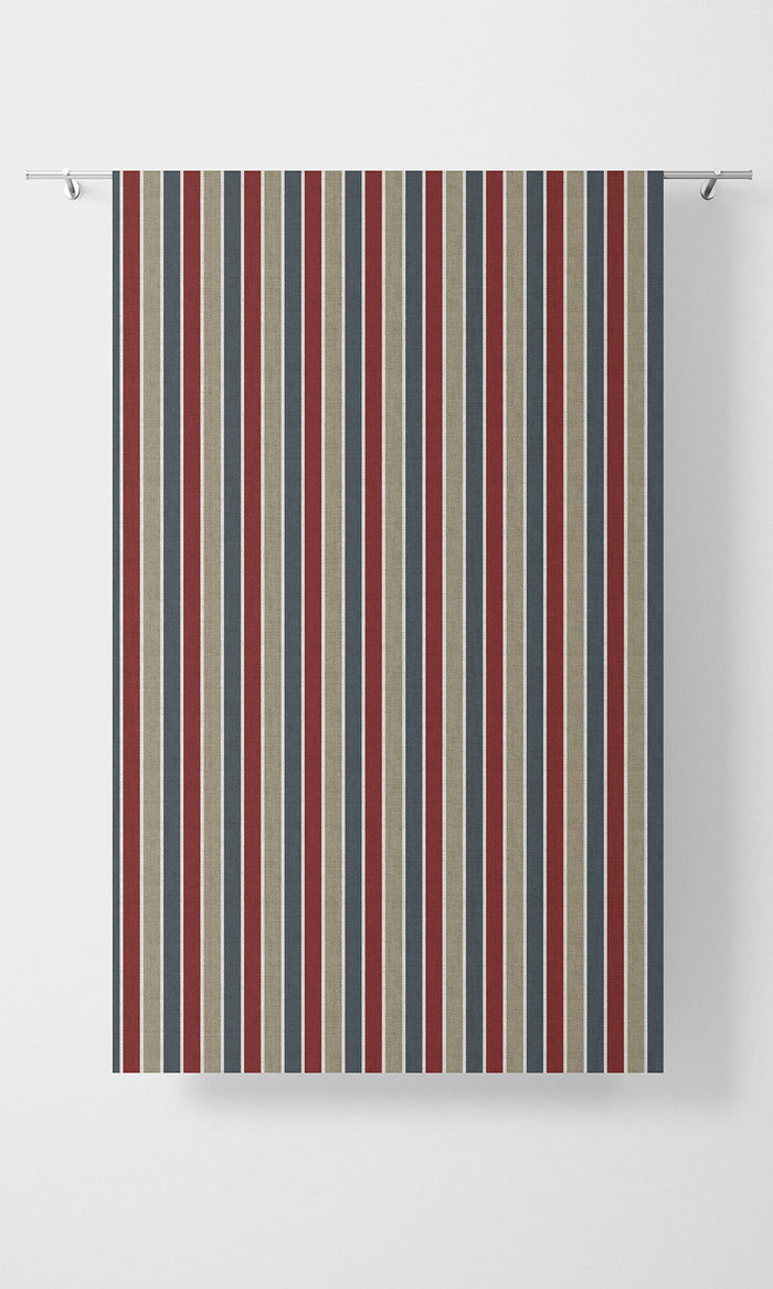 Striped Fabric Material By the Metre (Grey/ Red/ Slate Blue)