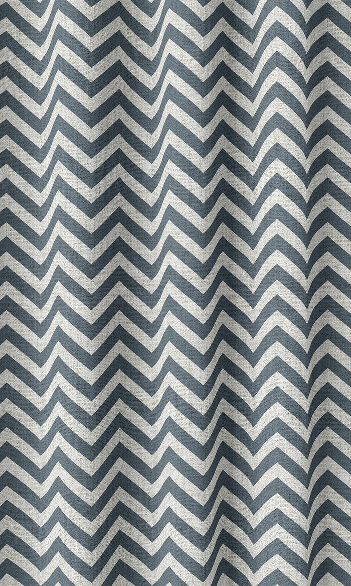 Chevron Print Drapery (Petrol Blue/ White)