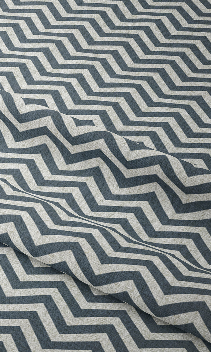 Chevron Print Drapery for Living, Bedroom, Kitchen, Bathroom (Petrol Blue/ White)
