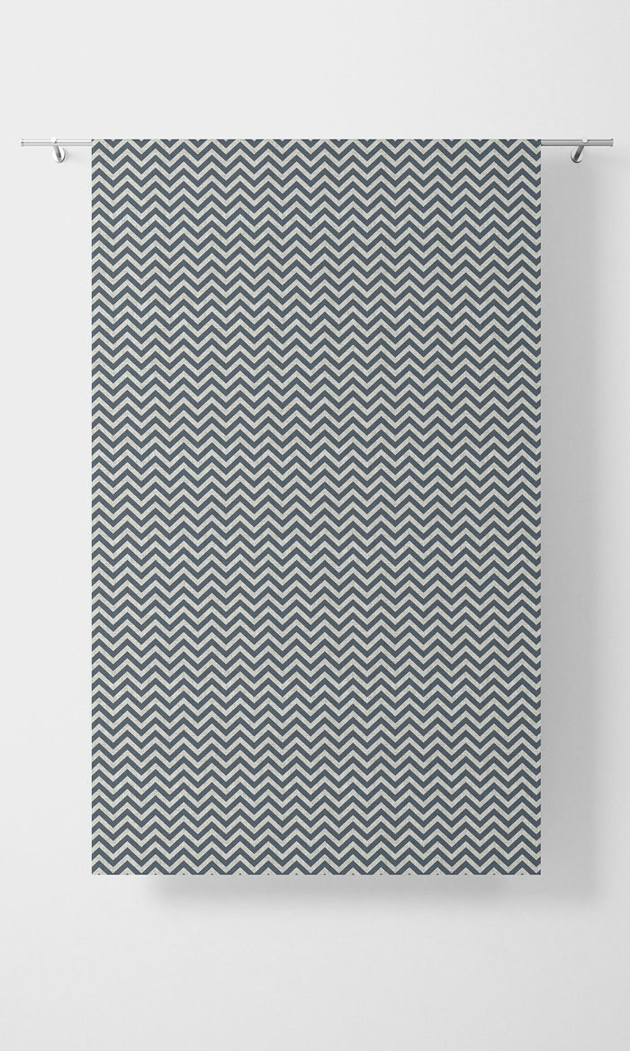 Chevron Print Pinch Pleat, Rod Pocket, Eyelet Curtains (Petrol Blue/ White)